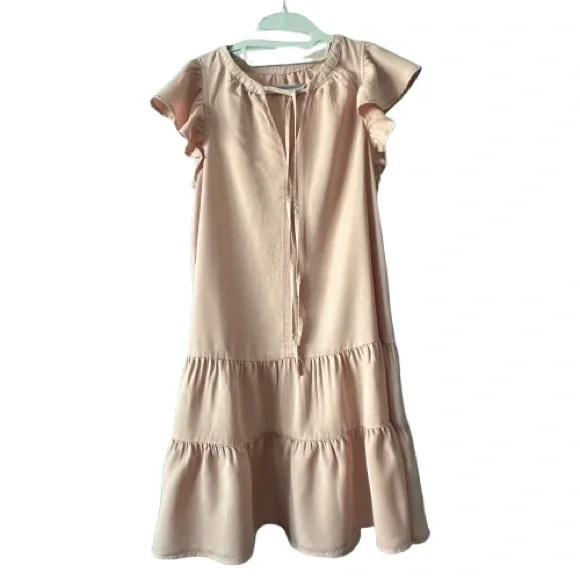 Knox Rose Women's M Light Pink Dusty Rose Short Sleeve Mini Ruffled Tunic Dress - Picture 10 of 13